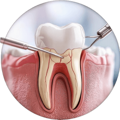 Root canal treatment cross-section — infected pulp cleaned and sealed to save the tooth